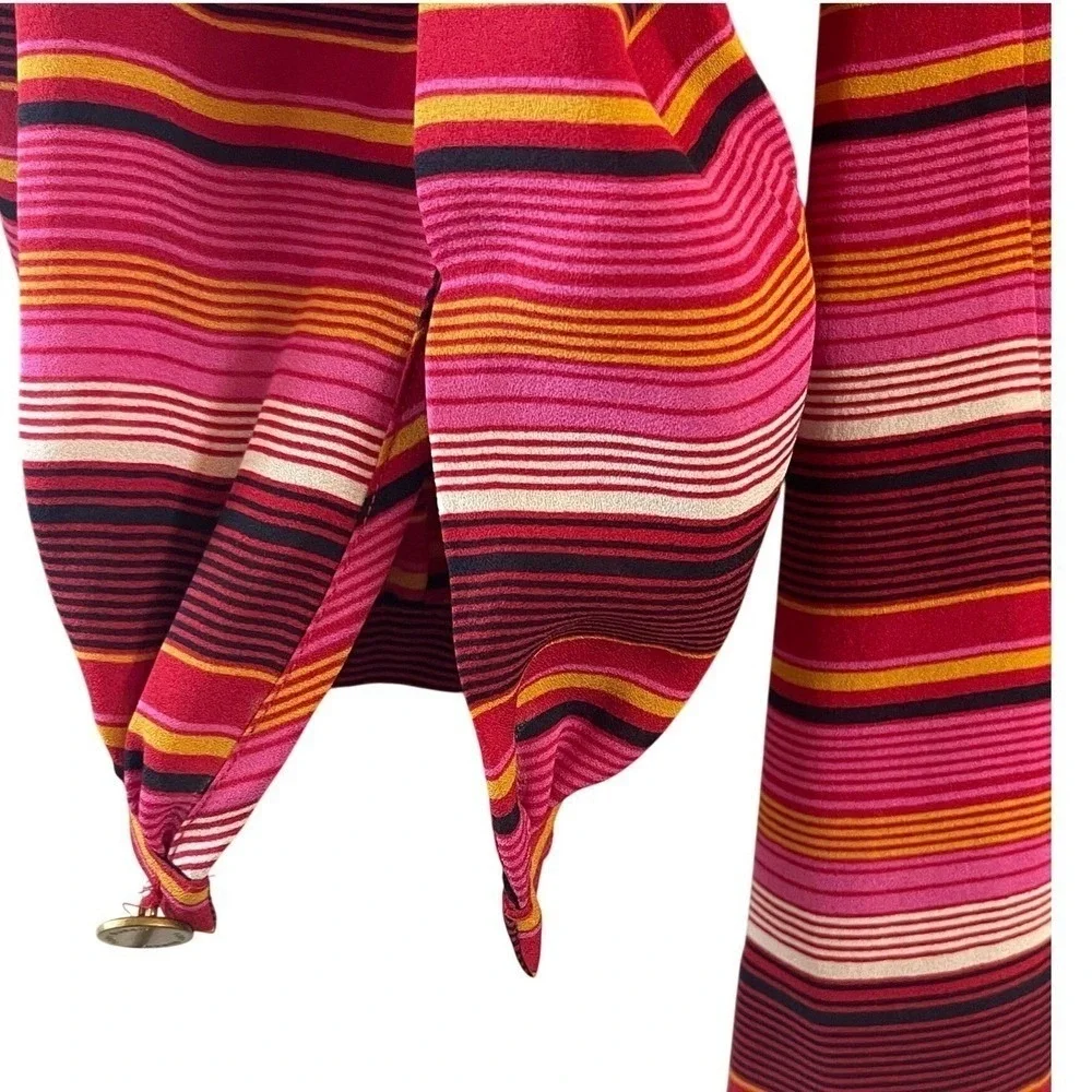 Tory Burch Striped Silk Blouse Women Size 0 Pink‎ Orange Excellent Peasant Top